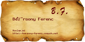 Bársony Ferenc névjegykártya